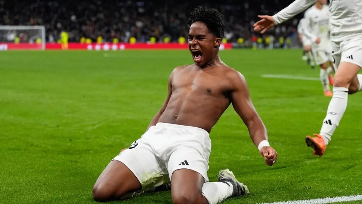 Endrick celebra un gol anotado por el Real Madrid