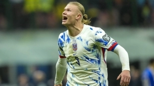 Erling Haaland celebra un gol anotado con la selección de Noruega