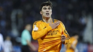 Gonzalo García celebra un gol anotado con el Real Madrid