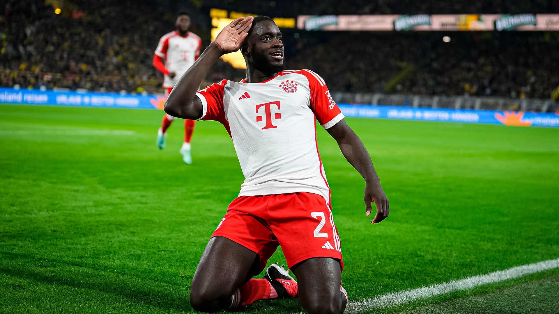 Upamecano celebrating the winning goal
