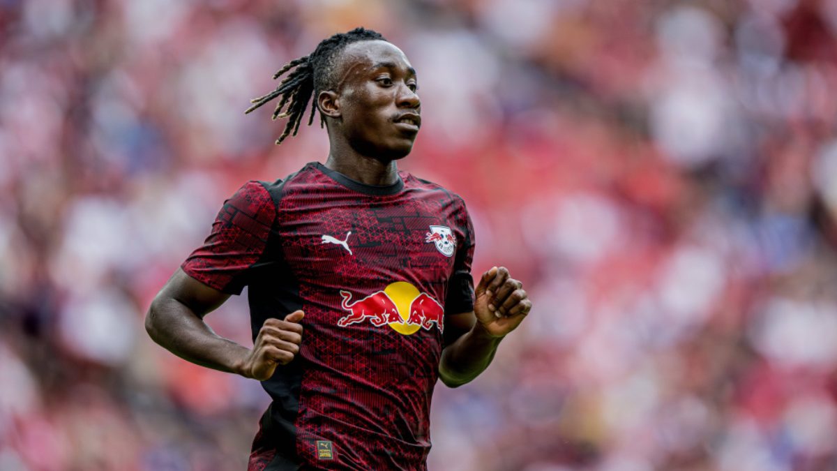 Yan Diomande during a match with RB Leipzig