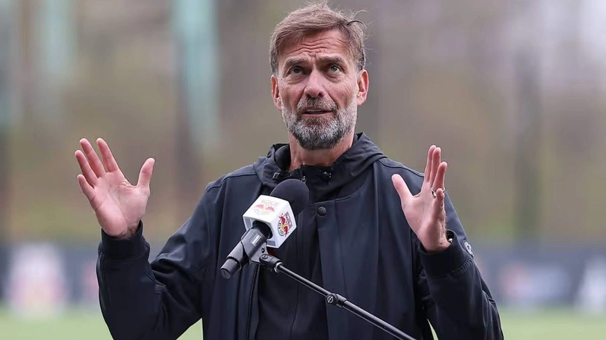 Jürgen Klopp in front of a Red Bull microphone