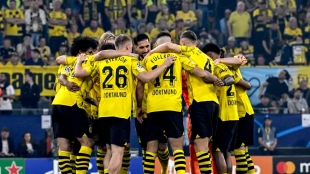 The Borussia Dortmund players celebrate a goal