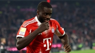 Dayot Upamecano celebrates a goal with Bayern Munich