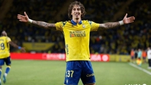 Fábio Silva celebra un gol anotado durante su etapa en Las Palmas