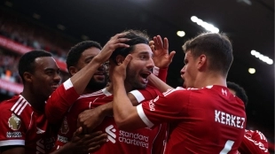 Los jugadores del Liverpool celebran un gol